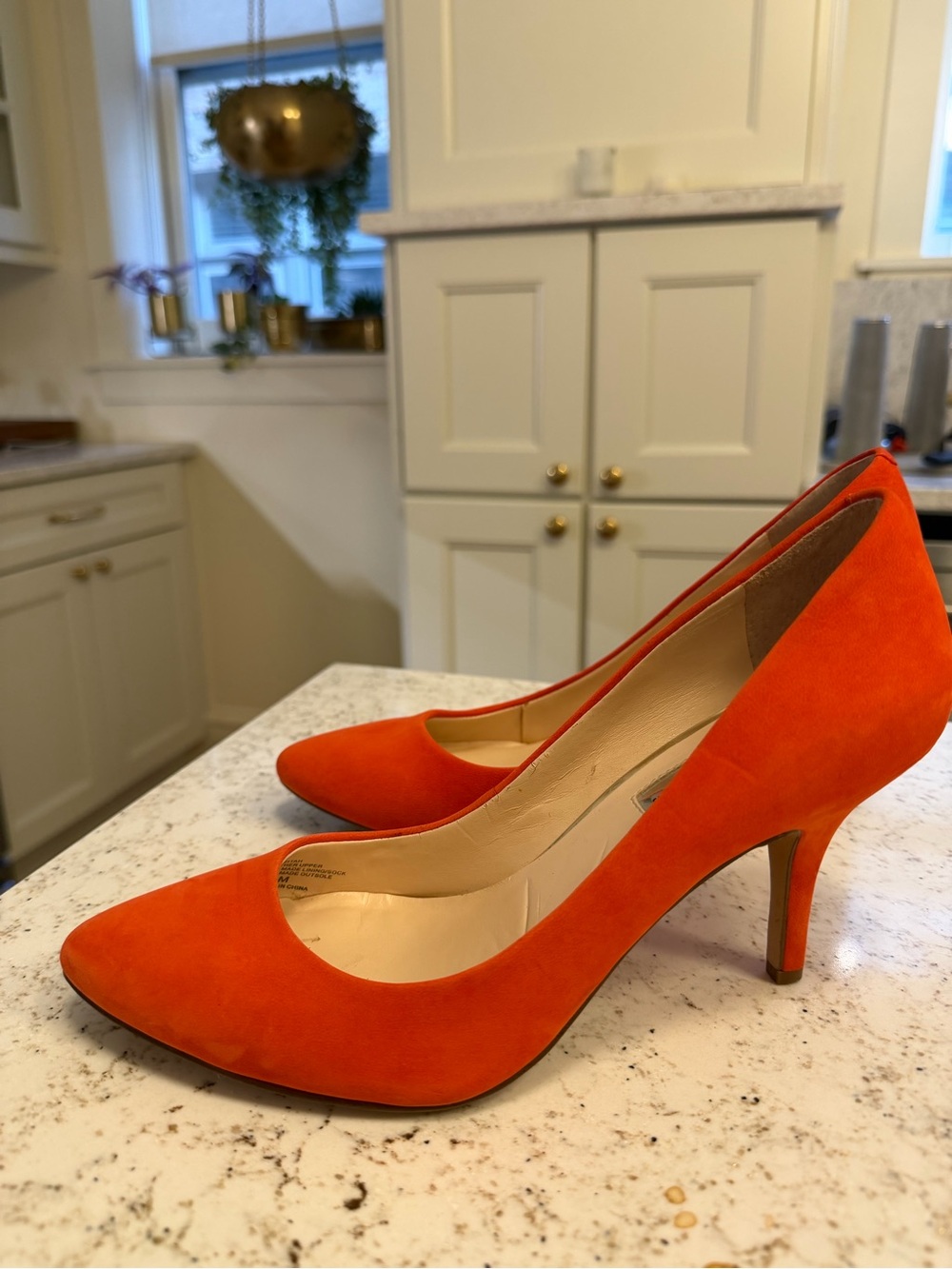 INC International Concepts Bright Orange Suede Pointed-Toe Pumps - Picture 2 of 5